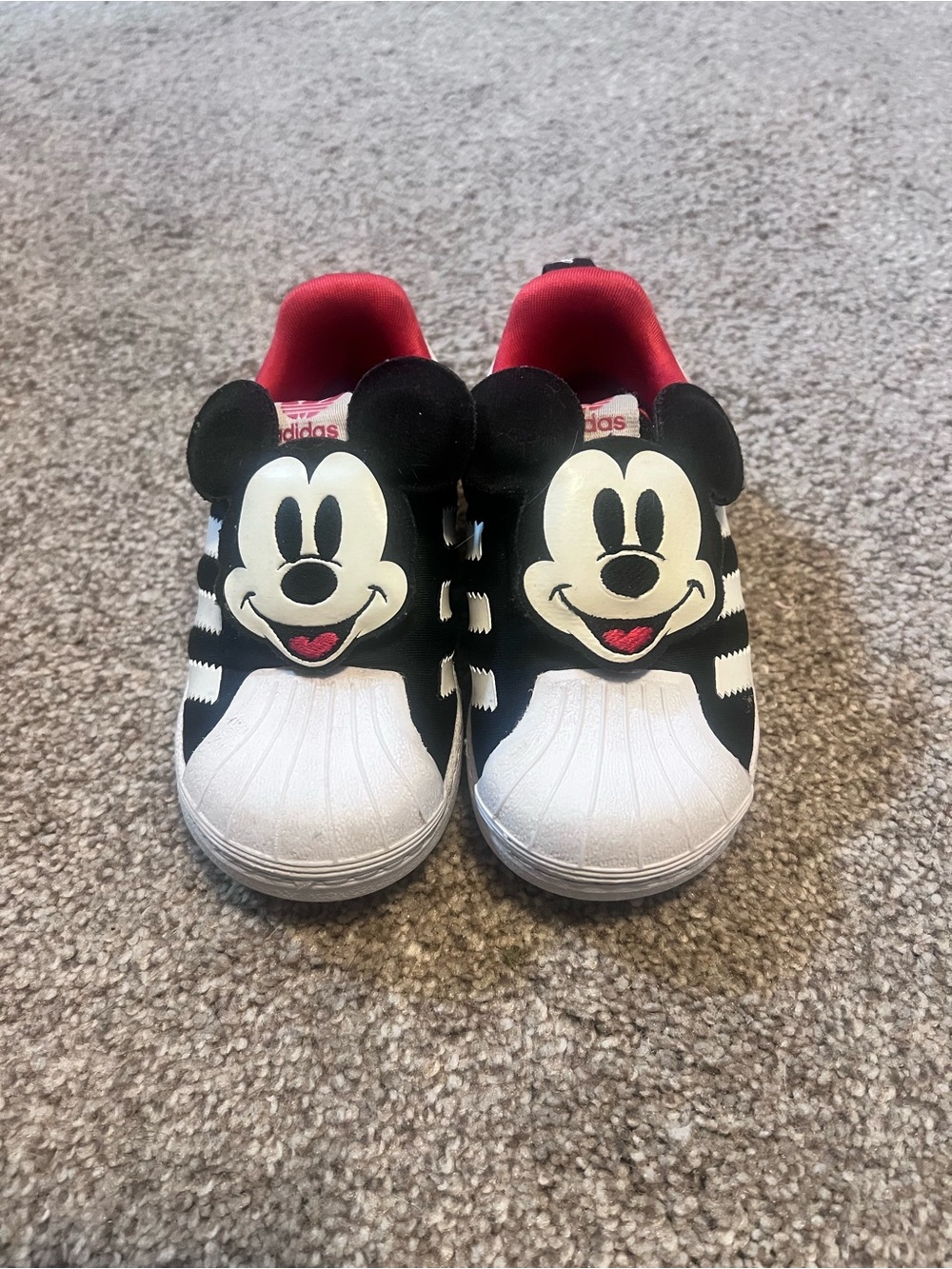 adidas Kids Black White Red Slip-On Sneakers with Character Face